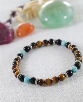 Bracelet Oeil de Tigre et Howlite Turquoise 6mm