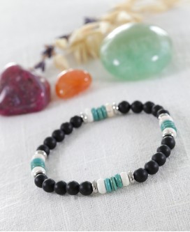 Bracelet Onyx Mat et Howlite 6mm